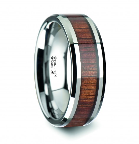 KONA Koa Wood Inlaid Tungsten Carbide Ring with Bevels - 4mm - 12mm