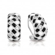 Harlequin Collection In Sterling Silver En_Blk/White _Cz Earring